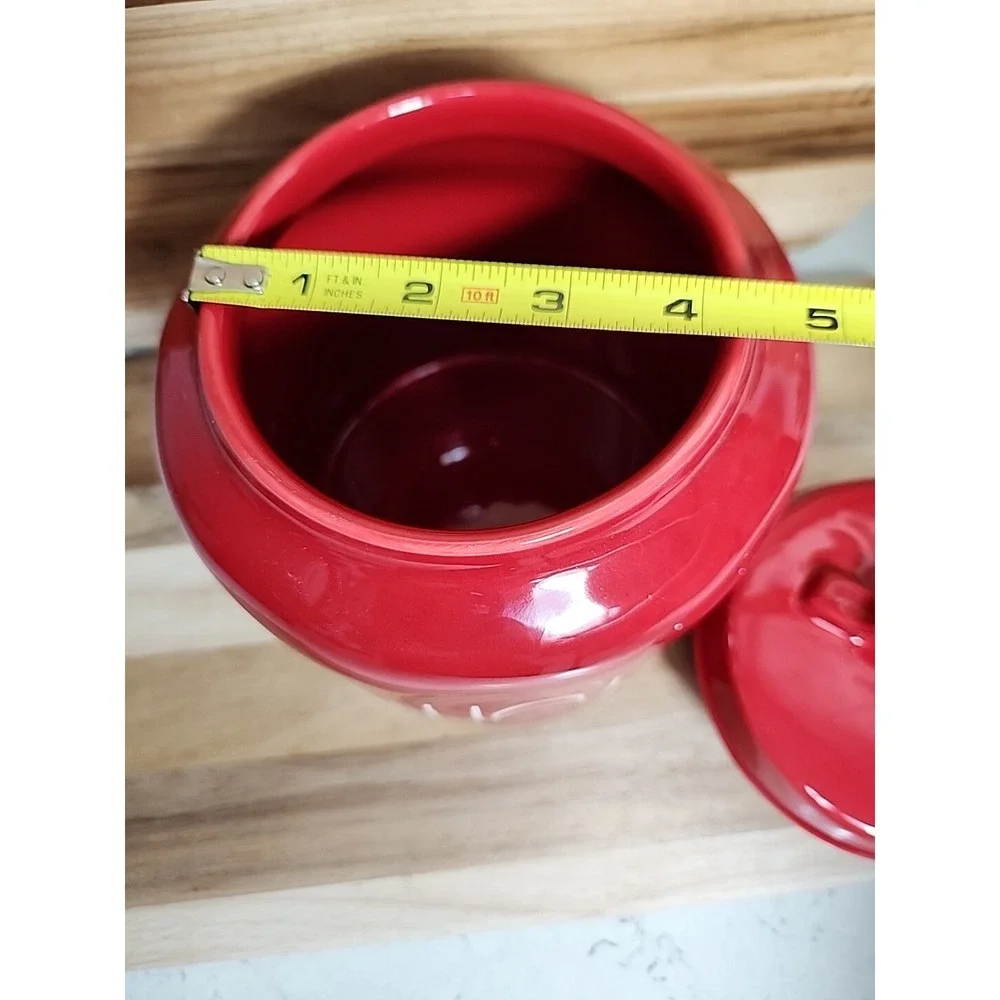 Rae Dunn by Magenta HO HO HO Chubby Canister Cookie Jar w Air-tight Lid Red EUC
